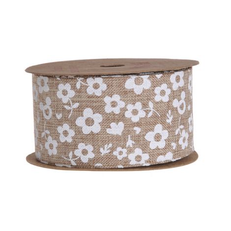 Wstążka dekoracyjna Canea 40mm x 10m, Kraft w kwiatuszki